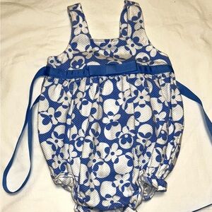 Patsy Aiken blue floral bubble with self tie sash sz 6 months EUC
